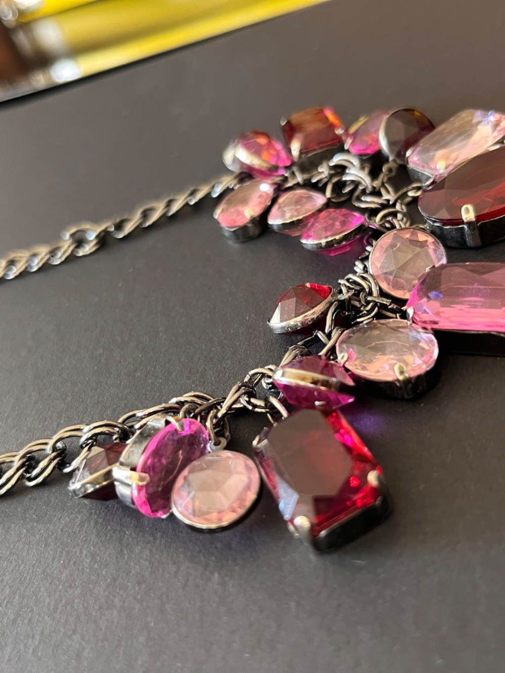 Pink & Ruby Red Rhinestone Statement Bib Necklace - Picture 4 of 12